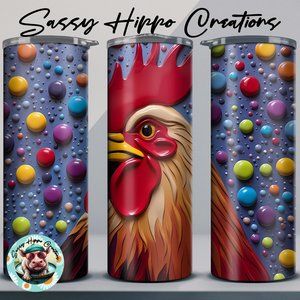 Skinny Tumbler Rooster Chicken Pop Art Colorful Abstract 20oz Stainless-Steel
